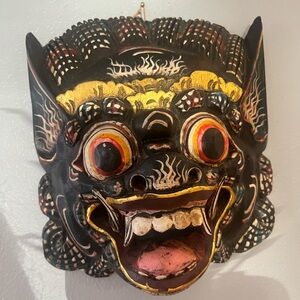 Decor Vintage Mask Balinese Singh Lion Wooden Carved
